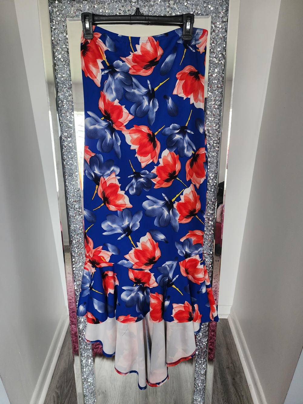 Libian Blue Floral Lace-Up Maxi Dress